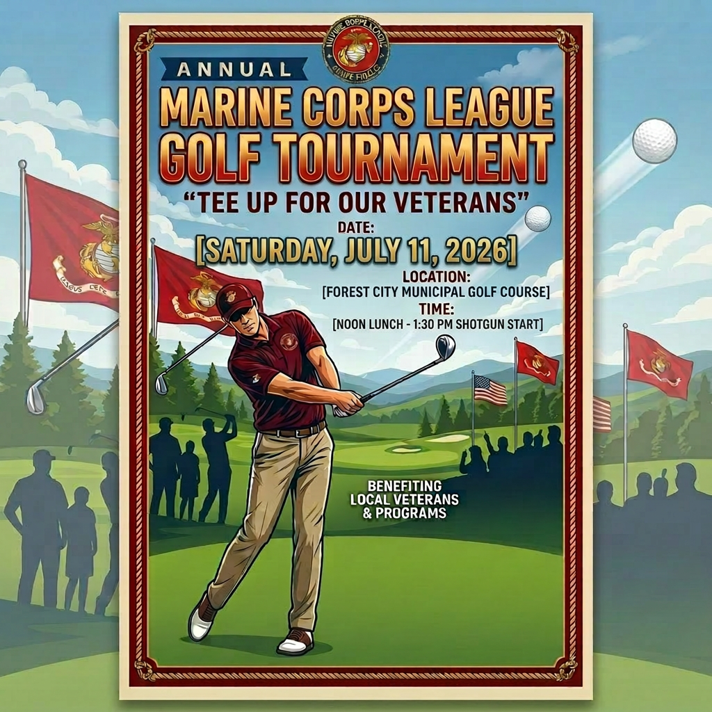 Flyer for Annual Marine Corps League Golf Tournament on September 14, 2024 at Heritage Creek Golf Club, Warminster, PA